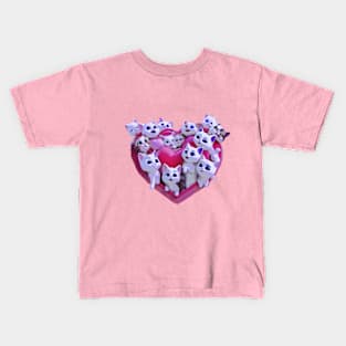 Basketful of super cute kittens laughing in a heart shaped basket Kids T-Shirt